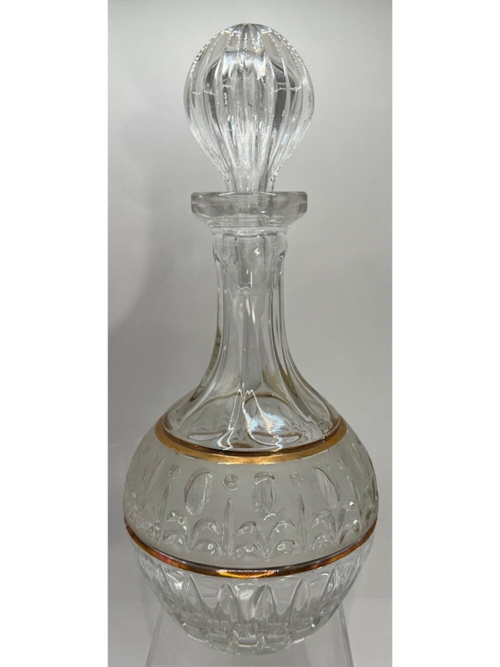 Anna Hutte Decanter Etched Gold, Crystal Clear, Hand Cut, Round, Bottle Germany